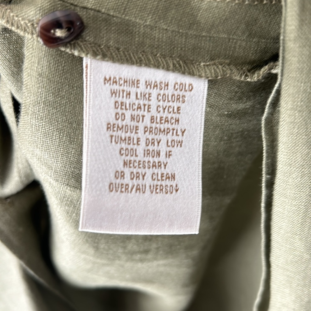 Dana Buchman Olive Green Linen Midi Shirt Dress Roll Tab Sleeve - Picture 6 of 7
